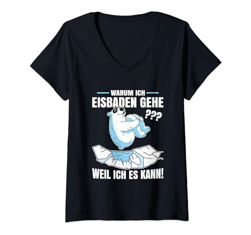 Damen Eisbaden Zubehör Eisschwimmen Ausrüstung Lustig Eisbader T-Shirt mit V-Ausschnitt von Eisbaden Zubehör und Eisbader Geschenk