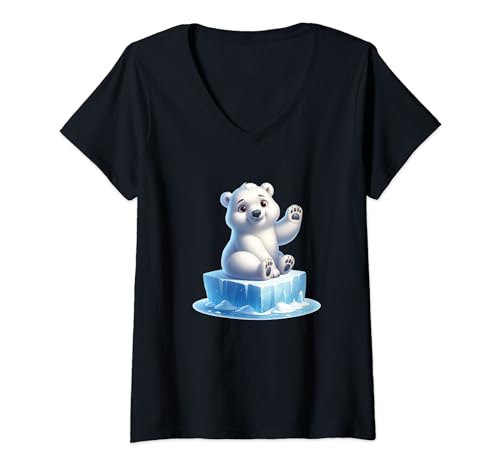 Damen Eisbär Arktis Winter Tier T-Shirt mit V-Ausschnitt von Eisbär Klimaschutz Nordpol