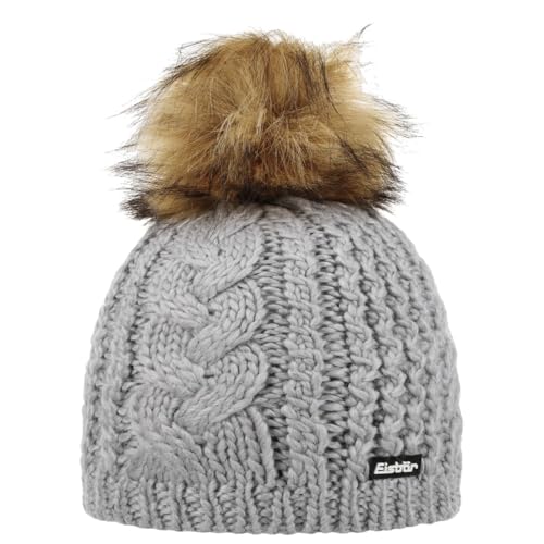 Eisbär Afra Lux Strickmütze Beanie Bommelmütze Skimütze Wintermütze Wollmütze Damen - mit Futter, Futter Herbst-Winter Winter - One Size grau von Eisbär