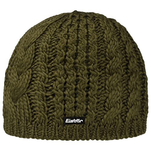 Eisbär Afra Strickmütze Wintermütze Wollmütze Herrenmütze Damenmütze Pull-On Damen/Herren - mit Futter, Futter Winter Herbst-Winter - One Size Oliv von Eisbär