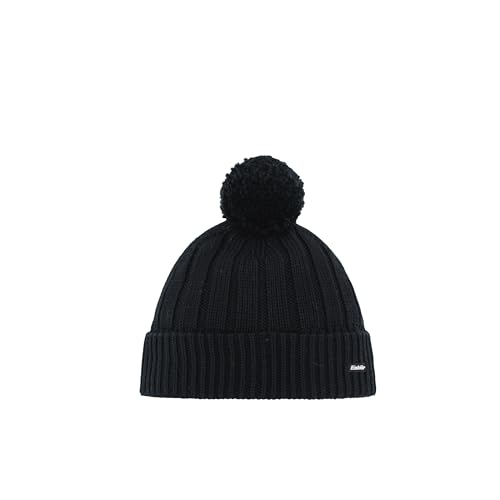 Eisbär Ayo Pompon Mütze schwarz – Wärmende Outdoor-Mütze mit Merino-Mix (mulesingfrei), Breiter Rippenstruktur, Nahtlosem Strick & Flauschigem Bommel – Perfekt für Damen & Herren im Winter von Eisbär