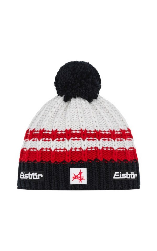 Eisbär Bommelmütze Mütze (Pompon) Kova SA - Merinomix - weiss/schwarz/rot - 1 Stück von Eisbär