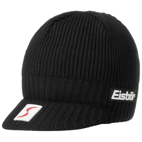 Eisbär Cap Skipool Strickmütze Damen/Herren - Made in Austria Pull Skimütze Beanie mit Schirm, Futter, Futter Winter Herbst-Winter - One Size schwarz von Eisbär