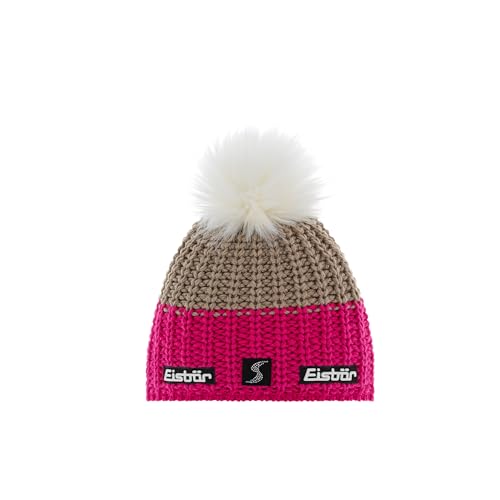 Eisbär Focus Lux Crystal Skipool Mütze Beanie Strickmütze Wollmütze Wintermütze Skimütze Bommelmütze Damen - Made in The EU mit Futter, Futter Winter Herbst-Winter - One Size pink von Eisbär