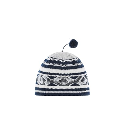 Eisbär Gitti Bommelmütze Strickmütze Wintermütze Skimütze Beanie Damen/Herren - Made in Austria mit Futter, Futter Winter Herbst-Winter - One Size blau-weiß von Eisbär