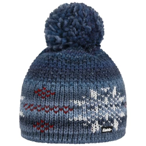 Eisbär IKE Pompon Beanie Mütze Strickmütze Wollmütze Wintermütze Damen/Herren - Made in The EU mit Umschlag, Umschlag Winter Herbst-Winter - One Size blau von Eisbär