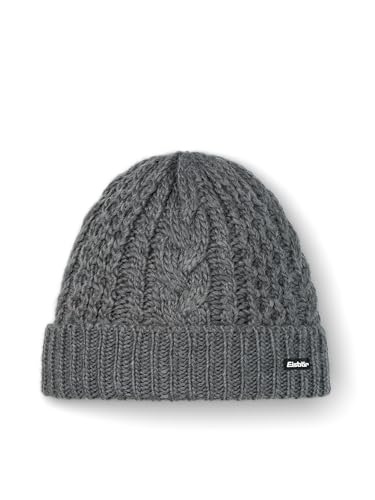 Eisbär Mütze Damen Afratos Grau - Merino Wollmütze für Frauen mit Fleece schützt vor Kälte und Wind - Strickmütze mit Umschlag Beanie mit Zopfmuster Bequeme Haube für Immer von Eisbär