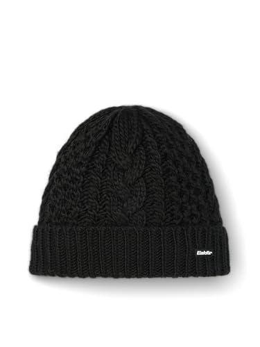 Eisbär Mütze Damen Afratos Schwarz - Merino Wollmütze für Frauen mit Fleece schützt vor Kälte und Wind - Strickmütze mit Umschlag Beanie mit Zopfmuster Bequeme Haube für Immer von Eisbär