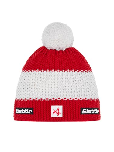 Eisbär Mütze Herren & Damen Star Pompon Ski Austria rot-weiß-rot - Merino Wintermütze Unisex mit Fleece schützt vor Kälte und Wind - Bommelmütze atmungsaktiv elastisch Haube aus Österreich von Eisbär