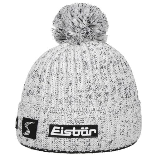 Eisbär Naja Crystal Bommelmütze Strickmütze Wintermütze Damen - Made in Austria mit Umschlag, Futter, Umschlag Winter Herbst-Winter - One Size weiß-schwarz von Eisbär