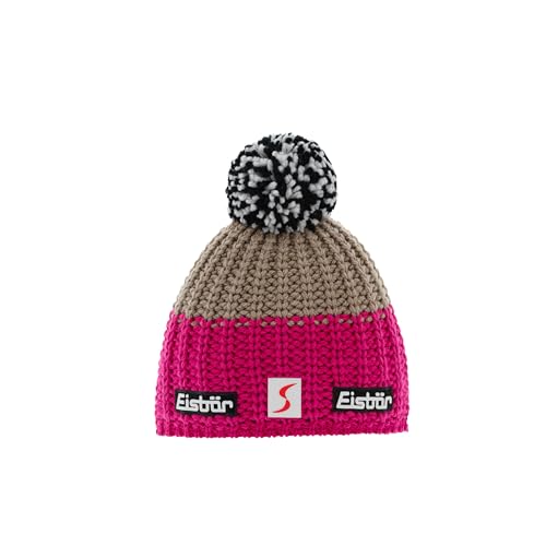 Eisbär Refocus Skipool Bommelmütze Strickmütze Wollmütze Wintermütze Skimütze Beanie Damen - Made in The EU mit Futter, Futter Winter Herbst-Winter - One Size pink von Eisbär