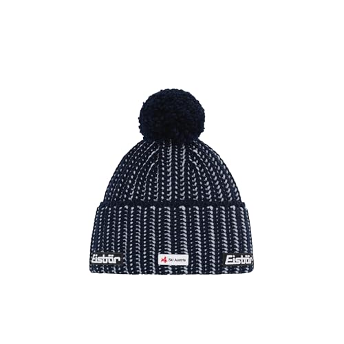 Eisbär Mütze Herren & Damen Ronda Pompon Ski Austria Blau - Merino Wintermütze Unisex mit Fleece schützt vor Kälte und Wind - Bommelmütze warme Lifestyle Strickmütze mit Pompon Haube aus Österreich von Eisbär