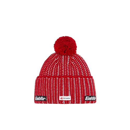 Eisbär Mütze Herren & Damen Ronda Pompon Ski Austria Rot - Merino Wintermütze Unisex mit Fleece schützt vor Kälte und Wind - Bommelmütze warme Lifestyle Strickmütze mit Pompon Haube aus Österreich von Eisbär