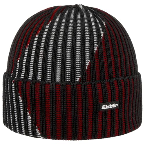 Eisbär Sprint Umschlagmütze Strickmütze Skimütze Wollmütze Merinomütze Wintermütze Damen/Herren - Made in Austria mit Umschlag, Futter, Futter Winter Herbst-Winter - One Size schwarz-rot von Eisbär