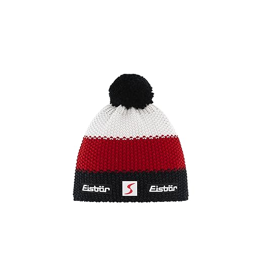 Eisbär Star Pomponmütze Beanie Damen/Herren - Made in The EU Strickmütze Pudelmütze Bommelmütze mit Futter, Futter Herbst-Winter Winter - One Size schwarz-weiß von Eisbär