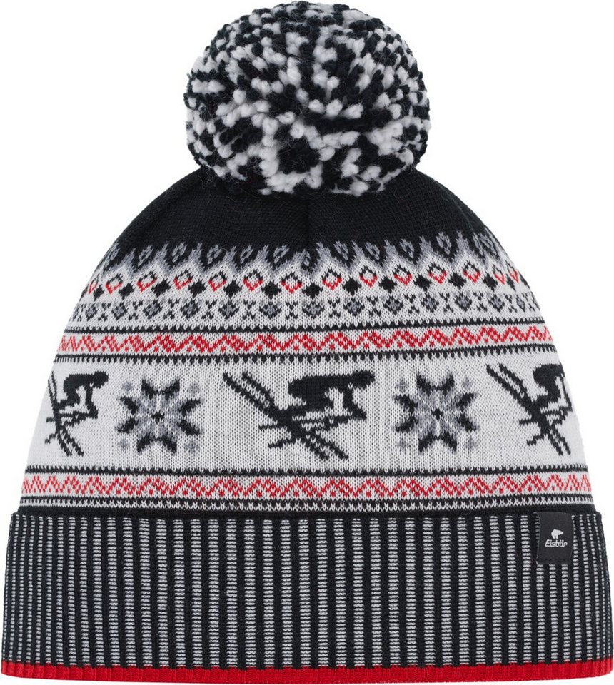 Eisbär Strickmütze Retroski Pompon MÜ KETCHUP-SCHWARZ-WHITE-GRAUMELE von Eisbär