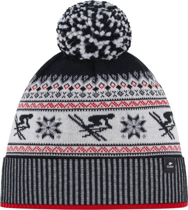 Eisbär Strickmütze Retroski Pompon MÜ KETCHUP-SCHWARZ-WHITE-GRAUMELE von Eisbär