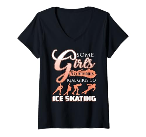 Damen Echte Mädchen kämpfen auf gefrorener Bahn mit Stil T-Shirt mit V-Ausschnitt von Eisbahn-Königinnen im Winterpower-Modus