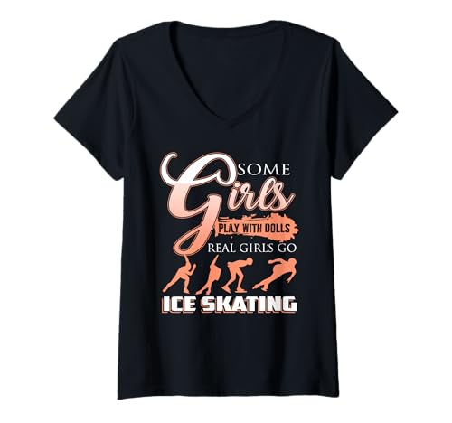 Damen Echte Mädchen kämpfen auf gefrorener Bahn mit Stil T-Shirt mit V-Ausschnitt von Eisbahn-Königinnen im Winterpower-Modus
