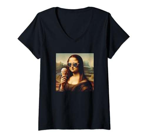 Damen Mona Lisa Eiscreme T-Shirt mit V-Ausschnitt Damen Mona Lisa Eiscreme T-Shirt mit V-Ausschnitt von Eiscreme Mona Lisa
