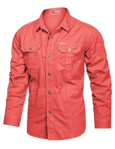 Eisctnd Herren Hemd Button Up Hemd Cargo Hemd Langarm Button Down Herren Hemd, Rot/Ausflug, einfarbig (Getaway Solids), L von Eisctnd