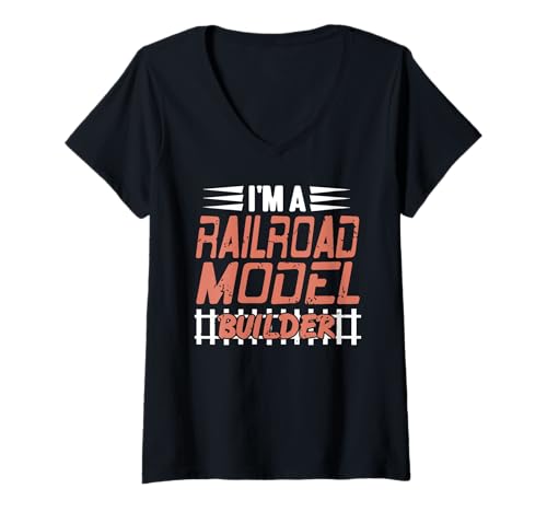 Damen Ich Bin EIN Modelleisenbahnbauer Hobbyprofi T-Shirt mit V-Ausschnitt von Eisenbahn Handwerk Bastler Enthusiasten