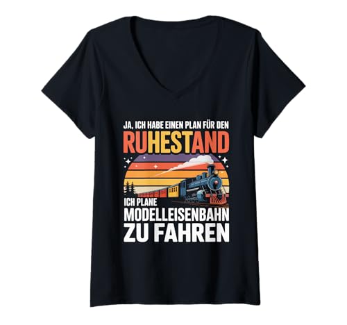 Damen Ja Ich Habe Einen Plan Für Den Ruhestand Modelleisenbahn T-Shirt mit V-Ausschnitt Damen Ja Ich Habe Einen Plan Für Den Ruhestand Modelleisenbahn T-Shirt mit V-Ausschnitt von Eisenbahn Hobby Ruhestand Enthusiasten