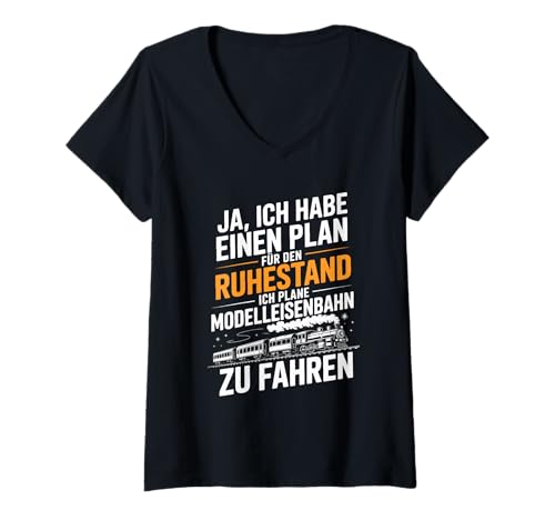 Damen Ja Ich Habe Einen Plan Für Den Ruhestand Modelleisenbahn T-Shirt mit V-Ausschnitt Damen Ja Ich Habe Einen Plan Für Den Ruhestand Modelleisenbahn T-Shirt mit V-Ausschnitt von Eisenbahn Hobby Ruhestand Enthusiasten