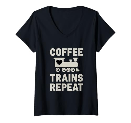 Damen Coffee Lover Railroad Worker Lustiger Eisenbahnzug T-Shirt mit V-Ausschnitt von Eisenbahn Outfit Männer & Frauen