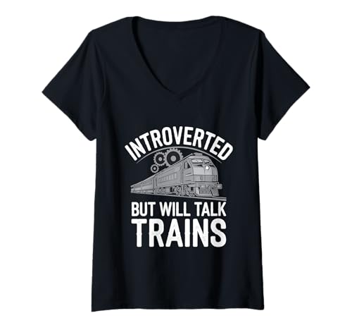 Damen Ich Liebe Züge Railway Tour Explorer Funny Railroad Fan T-Shirt mit V-Ausschnitt von Eisenbahn Outfit Männer & Frauen