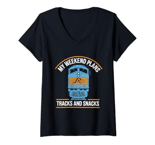 Damen Lustige Eisenbahnfahrt Eisenbahn Tour Ich Liebe Züge T-Shirt mit V-Ausschnitt von Eisenbahn Outfit Männer & Frauen