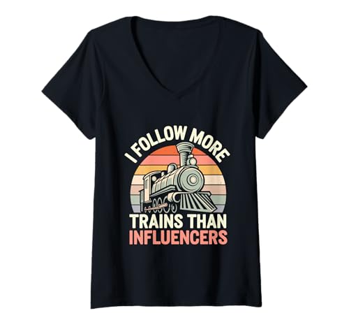 Damen Trainwatcher I Love Trains Railway Tours Railroad Fan T-Shirt mit V-Ausschnitt von Eisenbahn Outfit Männer & Frauen