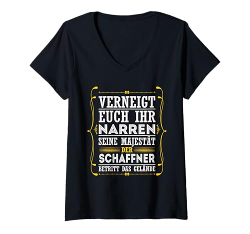 Damen Verneigt euch Ihr Narren Schaffner Zugführer Spruch Geschenk T-Shirt mit V-Ausschnitt Damen Verneigt euch Ihr Narren Schaffner Zugführer Spruch Geschenk T-Shirt mit V-Ausschnitt von Eisenbahn Schaffner Beruf Zug Outfit Geschenke