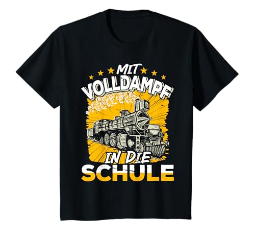 Eisenbahn Schulkind T-Shirt für coole Erstklässler - Kinder Lokomotive mit Volldampf zur Einschulung - Schwarz, Kind 80, Unisex von Eisenbahn Schulkind T-Shirt für coole Erstklässler