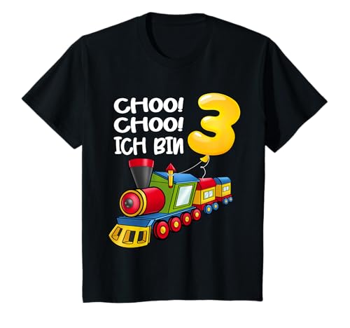 Choo Choo Ich Bin 3 Jahre alt Zug Jungen 3. Geburtstag Lok T-Shirt von Eisenbahn & Lokomotive für Kinder mit Luftballon