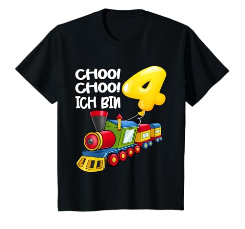 Choo Choo Ich Bin 4 Jahre alt Zug Jungen 4. Geburtstag Lok T-Shirt von Eisenbahn & Lokomotive für Kinder mit Luftballon