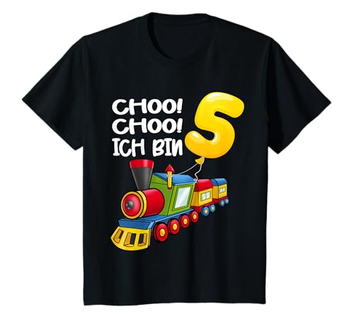 Choo Choo Ich Bin 5 Jahre alt Zug Jungen 5. Geburtstag Lok T-Shirt von Eisenbahn & Lokomotive für Kinder mit Luftballon