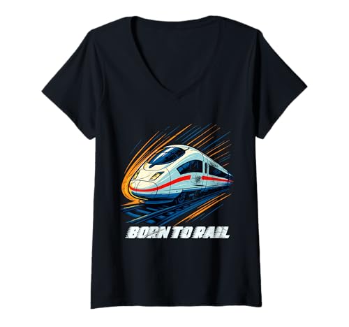 Damen Born to Rail - Zugfans Eisenbahner Modeleisenbahn Geschenk T-Shirt mit V-Ausschnitt Damen Born to Rail - Zugfans Eisenbahner Modeleisenbahn Geschenk T-Shirt mit V-Ausschnitt von Eisenbahn & Zugmotive