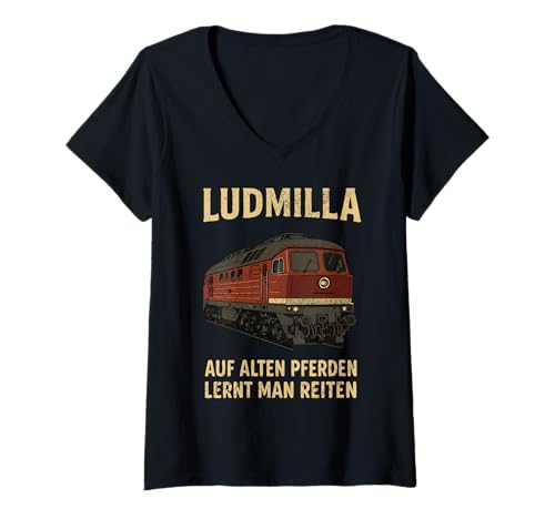 Damen Ludmilla BR 132 – Auf Alten Pferden lernt Man reiten Vintage T-Shirt mit V-Ausschnitt von Eisenbahn & Zugmotive
