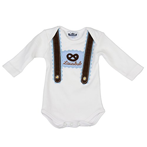 Eisenherz Baby Body Langarm hellblau Lausbub und Breze mit Hosenträger Applikation in verschiedenen Größen - süßer Trachtenlook Größe 80 von Eisenherz