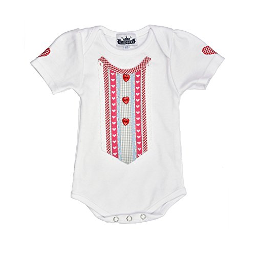 Eisenherz Baby Body Kurzarm Dirndl weiß mit Dirndloberteil und Herzknöpfen - süßer Trachtenlook in Größe 86 von Eisenherz