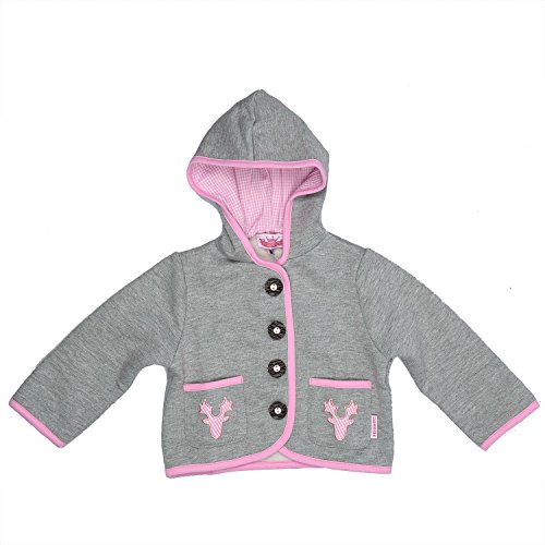 Eisenherz Baby Mädchen Kapuzenjacke Sweatjacke mit Geweih, in grau und rosa - fescher Trachtenlook in Größe 86/92 von Eisenherz