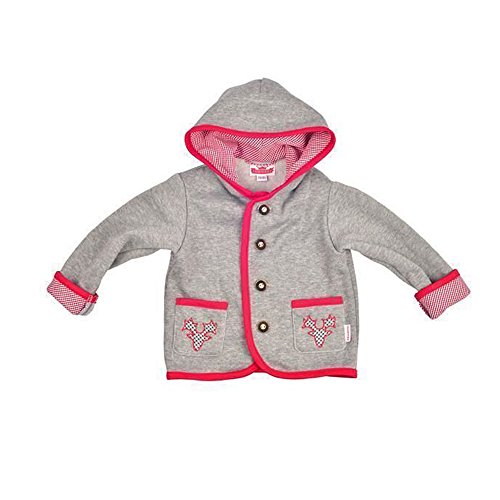 Eisenherz Baby Tracht Mädchen Jungen Kapuzenjacke Sweatjacke mit Geweih, in grau und rot - fescher Trachtenlook in Größe 86/92 von Eisenherz