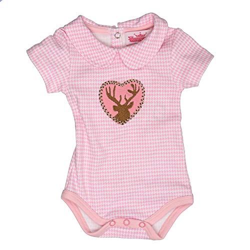 Eisenherz Trachten Babybody - Body Kurzarm mit Kragen, mit Hirschaplikation für Mädchen in rosa - EIN tolles Geschenk, in Größe 74 von P.Eisenherz
