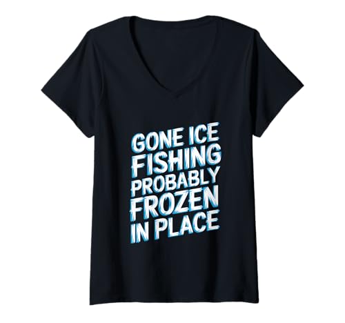 Damen Anglereisfischerei Lustiger Winter Lake Fisherman T-Shirt mit V-Ausschnitt von Eisfischen Outfit Männer & Frauen