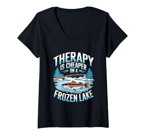 Damen Frozen Lake Angler lustiger Eisfischerhumor Fischermann T-Shirt mit V-Ausschnitt von Eisfischen Outfit Männer & Frauen