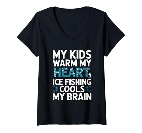 Damen Frozen Lake Fisherman Dad Funny Ice Fishing Father's Day T-Shirt mit V-Ausschnitt von Eisfischen Outfit Männer & Frauen