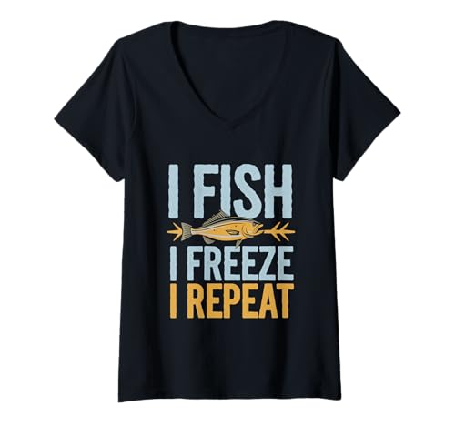 Damen Funny Fisher Frozen Lake Fisherman Dad Funny Ice Fishing T-Shirt mit V-Ausschnitt von Eisfischen Outfit Männer & Frauen