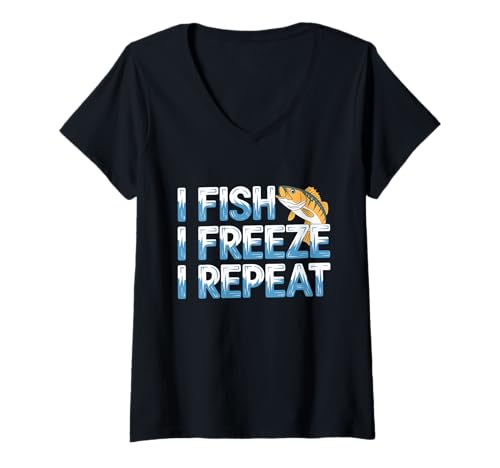 Damen Winter Sport Ice Fishing Crew Weekend Trip Lustiger Fischer T-Shirt mit V-Ausschnitt von Eisfischen Outfit Männer & Frauen