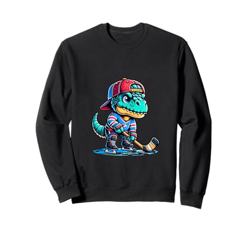 Eishockey Dino Lustiger Sport T Rex Kinder Sweatshirt von Eishockey Dino Cooles Sportmotiv Kinderfans
